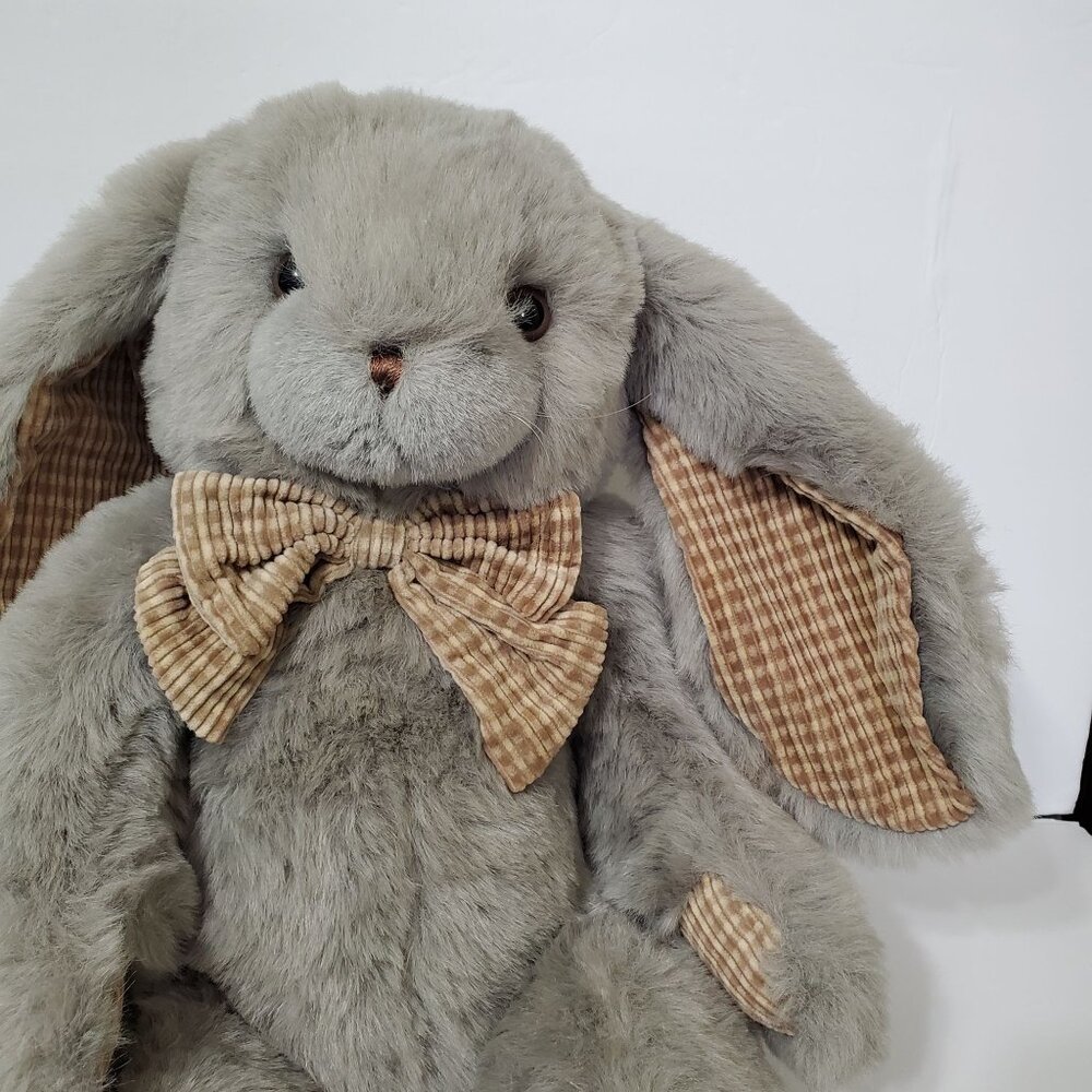 Vintage Stuffy Rabbit People Pals Toy Plush Easter Bunny Checked Corduroy Trim - Picture 9 of 16